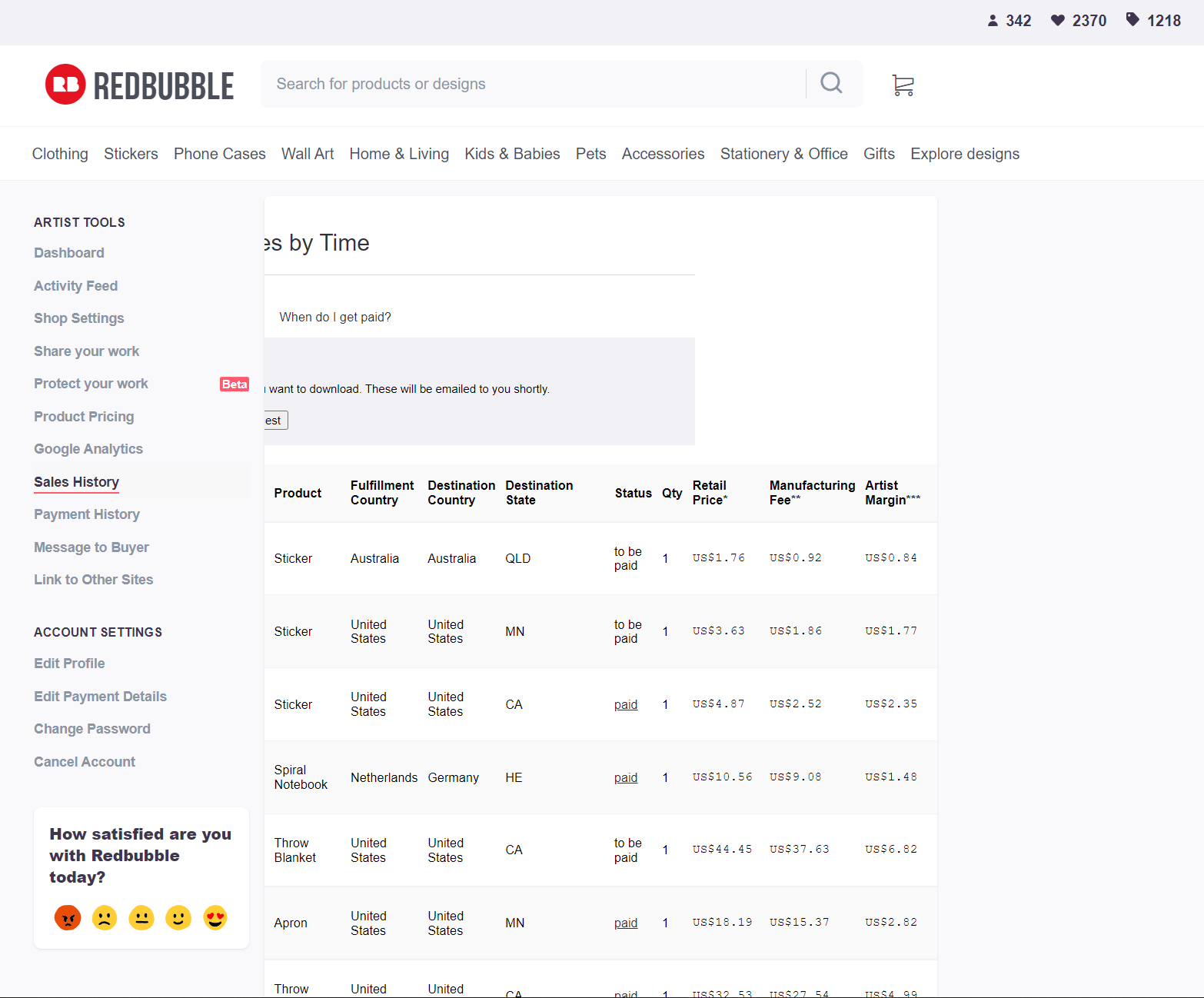 Redbubble Journey Sale History Earnings